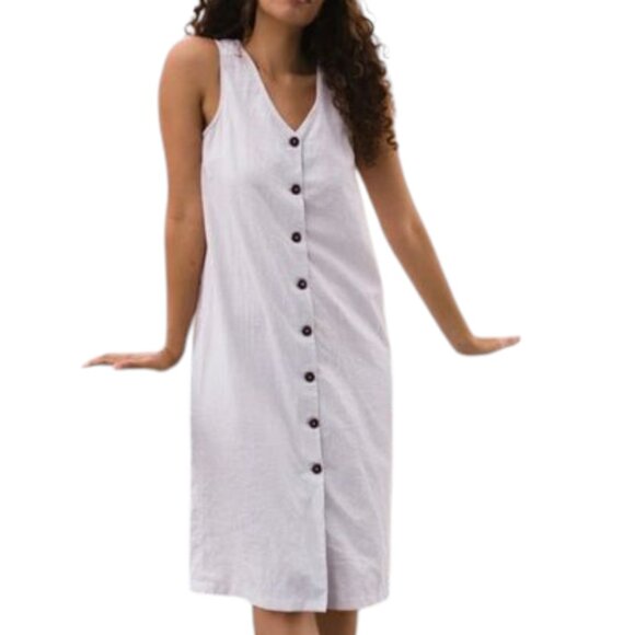 SOTELA Sandia Dress Button Front Midi Dress Oat Stripe Cream Women's Extra Small - Picture 1 of 7